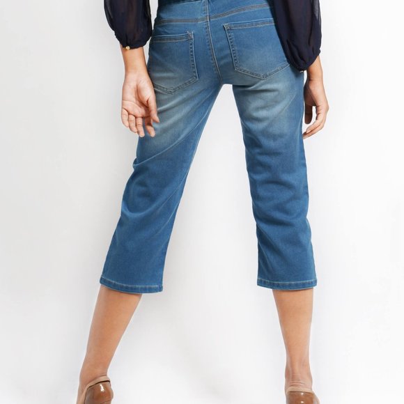 OLGYN Women Stretch Light Blue Denim Pull up Pant - Picture 2 of 5